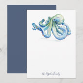Waterverf Blauwe Octopus Notitiekaarten met envelo Notitiekaartje (Voorkant / Achterkant)