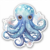 Waterverf Blauwe Octopus Sticker (Voorkant)