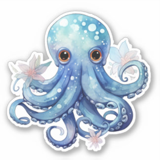 Waterverf Blauwe Octopus Sticker
