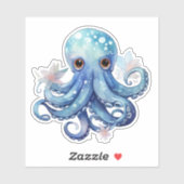 Waterverf Blauwe Octopus Sticker (Vel)