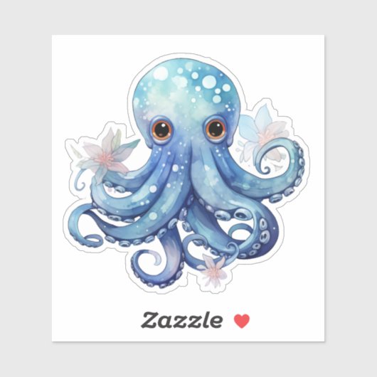 Waterverf Blauwe Octopus Sticker (Vel)