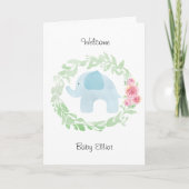 Waterverf Blauwe Olifant Welkom Baby Kaart (Voorkant)