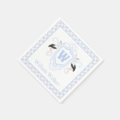 Waterverf Blauwe Ooievaar Gingham Monogram Wapen Servet (Hoek)