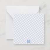 Waterverf Blauwe Ooievaar Gingham Wapenschild Notitiekaartje (Achterkant)