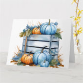 Waterverf Blauwe & Oranje Pompoen krat Kaart (Gele Bloem)