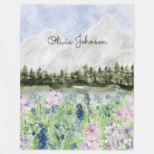 Waterverf Blauwe Paarse bloemenweide op de berg Fleece Deken (Voorkant)