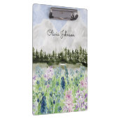 Waterverf Blauwe Paarse bloemenweide op de berg Klembord (Rechts)