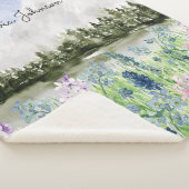 Waterverf Blauwe Paarse bloemenweide op de berg Sherpa Deken (3/4)