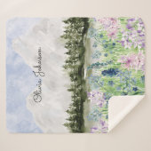 Waterverf Blauwe Paarse bloemenweide op de berg Sherpa Deken (Voorkant (horizontaal))