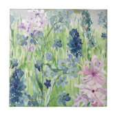 Waterverf Blauwe Paarse bloemenweide op de berg Tegeltje (Voorkant)