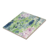 Waterverf Blauwe Paarse bloemenweide op de berg Tegeltje (Zijkant)