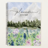 Waterverf Blauwe Paarse Bloemwei op Berg Planner (Voorkant)
