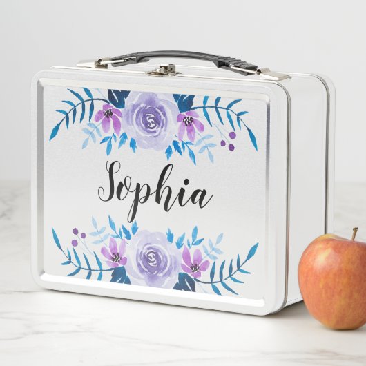 Waterverf Blauwe Paarse Floral - Aangepaste tekst (In situ)