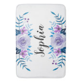 Waterverf Blauwe Paarse Floral - Aangepaste tekst Badmat (Voorkant Verticaal)