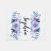 Waterverf Blauwe Paarse Floral - Aangepaste tekst Fleece Deken (Voorkant (Horizontaal))