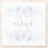 Waterverf Blauwe Paarse Floral - Aangepaste tekst Glazen Onderzetter (Achterkant)