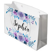 Waterverf Blauwe Paarse Floral - Aangepaste tekst Groot Cadeauzakje (Achterkant Gekanteld)