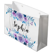 Waterverf Blauwe Paarse Floral - Aangepaste tekst Groot Cadeauzakje (Voorkant Gekanteld)