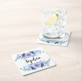 Waterverf Blauwe Paarse Floral - Aangepaste tekst Kartonnen Onderzetters (Insitu)