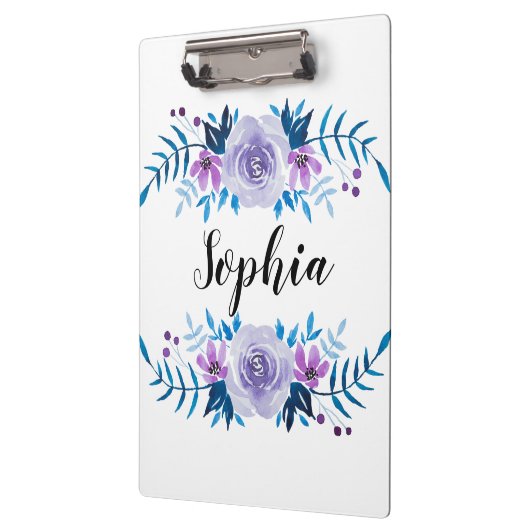 Waterverf Blauwe Paarse Floral - Aangepaste tekst Klembord (Links)