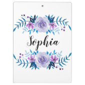 Waterverf Blauwe Paarse Floral - Aangepaste tekst Klembord (Achterkant)
