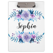 Waterverf Blauwe Paarse Floral - Aangepaste tekst Klembord (Voorkant)