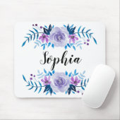 Waterverf Blauwe Paarse Floral - Aangepaste tekst Muismat (Met muis)