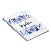 Waterverf Blauwe Paarse Floral - Aangepaste tekst Notitieboek (Rechterzijde)