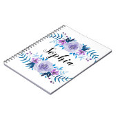 Waterverf Blauwe Paarse Floral - Aangepaste tekst Notitieboek (Linkerzijde)