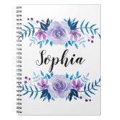 Waterverf Blauwe Paarse Floral - Aangepaste tekst Notitieboek (Voorkant)