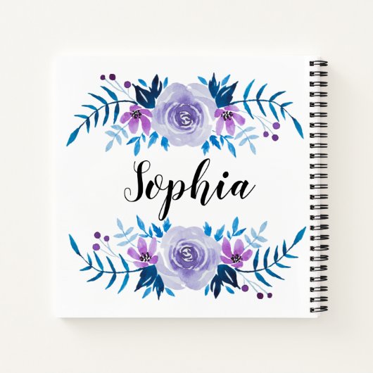 Waterverf Blauwe Paarse Floral - Aangepaste tekst Notitieboek (Achterkant)