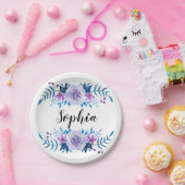 Waterverf Blauwe Paarse Floral - Aangepaste tekst Papieren Bordje (Feest)