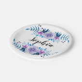 Waterverf Blauwe Paarse Floral - Aangepaste tekst Papieren Bordje (Gekanteld)