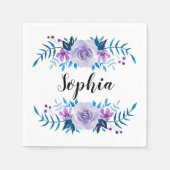 Waterverf Blauwe Paarse Floral - Aangepaste tekst Servetten (Voorkant)