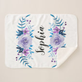 Waterverf Blauwe Paarse Floral - Aangepaste tekst Sherpa Deken (Voorkant (horizontaal))