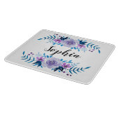 Waterverf Blauwe Paarse Floral - Aangepaste tekst Snijplank (Hoek)