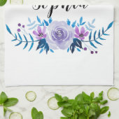 Waterverf Blauwe Paarse Floral - Aangepaste tekst Theedoek (Gevouwen)