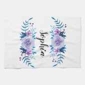 Waterverf Blauwe Paarse Floral - Aangepaste tekst Theedoek (Horizontaal)