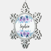 Waterverf Blauwe Paarse Floral - Aangepaste tekst Tin Sneeuwvlok Ornament (Rechts)