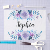 Waterverf Blauwe Paarse Floral - Aangepaste tekst Tissuepapier (Craft)