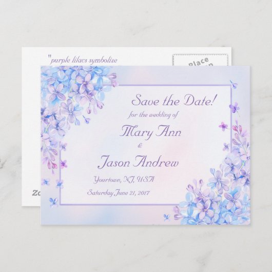 Waterverf Blauwe Paarse Lila Vloer sparen de Datum Aankondigingskaart (Voorkant / Achterkant)
