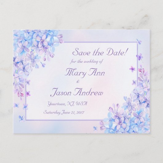 Waterverf Blauwe Paarse Lila Vloer sparen de Datum Aankondigingskaart (Voorkant)