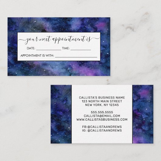 Waterverf blauwe Paarse startvernevelaar Afsprakenkaartje (Voorkant / Achterkant)