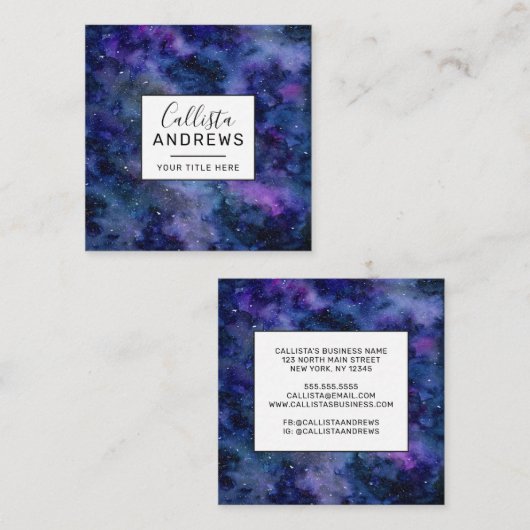 Waterverf blauwe Paarse startvernevelaar Vierkante Visitekaartje (Voorkant / Achterkant)