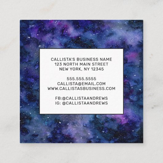 Waterverf blauwe Paarse startvernevelaar Vierkante Visitekaartje (Achterkant)