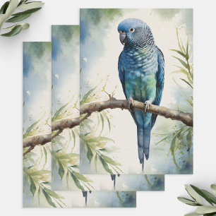 Waterverf Blauwe Parkiet Eucalyptus Decoupage Inpakpapier Vel