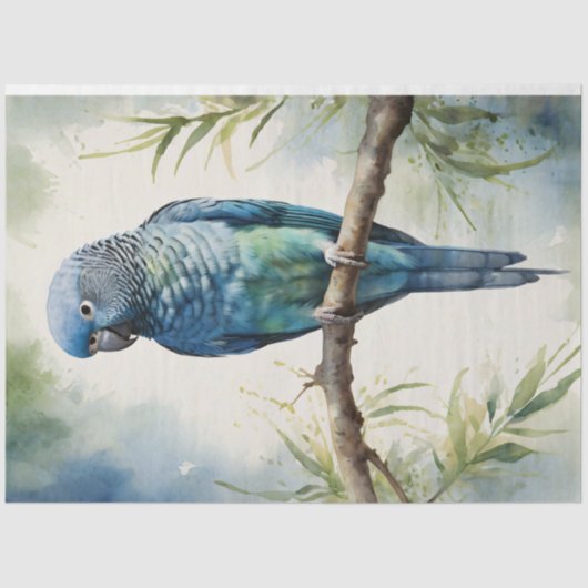 Waterverf Blauwe Parkiet Eucalyptus Decoupage Tissuepapier (Voorkant)