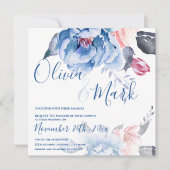 Waterverf Blauwe peach Floral Script Weddenschap b Kaart (Voorkant)