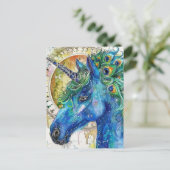 Waterverf Blauwe Peacock Eenhoorn Briefkaart (Staand voorkant)