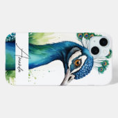 Waterverf Blauwe Peacock Gezichtsnaam Case-Mate iPhone Case (Achterkant (horizontaal))